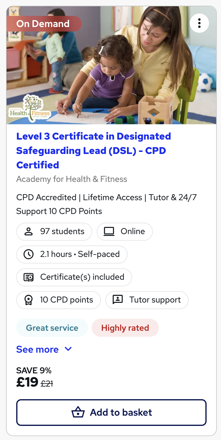 Redesigned Reed course card