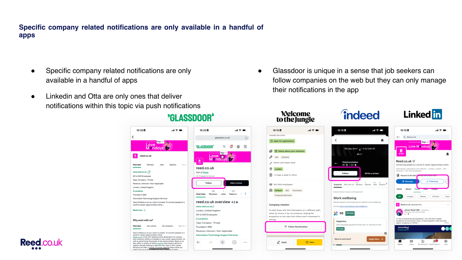 Company related notifications only available in a handful of apps
