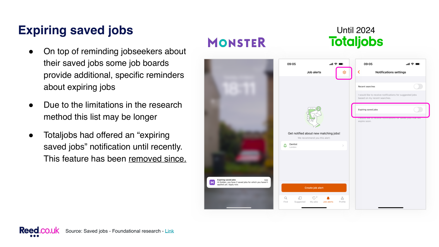 Expiring saved jobs notification comparison